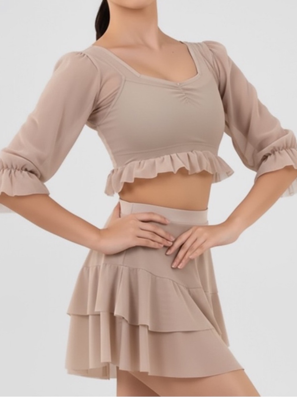 Weissman Balera dance costume tan nude illusion mesh 2 piece 17134 17176 MA adul